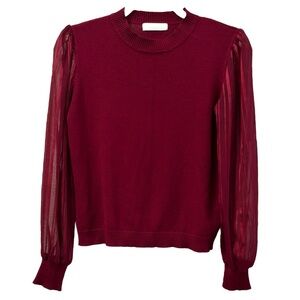 89th & Madison Women’s Red Mixed Media Knit/Metallic Cuffed Sleeve Top Sz‎ S
